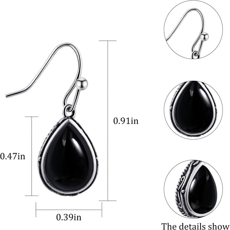 Teppdfann Store Vintage Teardrop Birthstone Dangle Earrings for Women Trendy, Gemstone Drop Earrings with Silver Hook Birthstone Jewelry for Christmas Gift - Image 3
